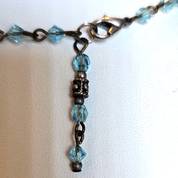 Vintage Aquamarine & Dragon Vein Agate Handcrafted Design Pendant Necklace. - Picture 6 of 7